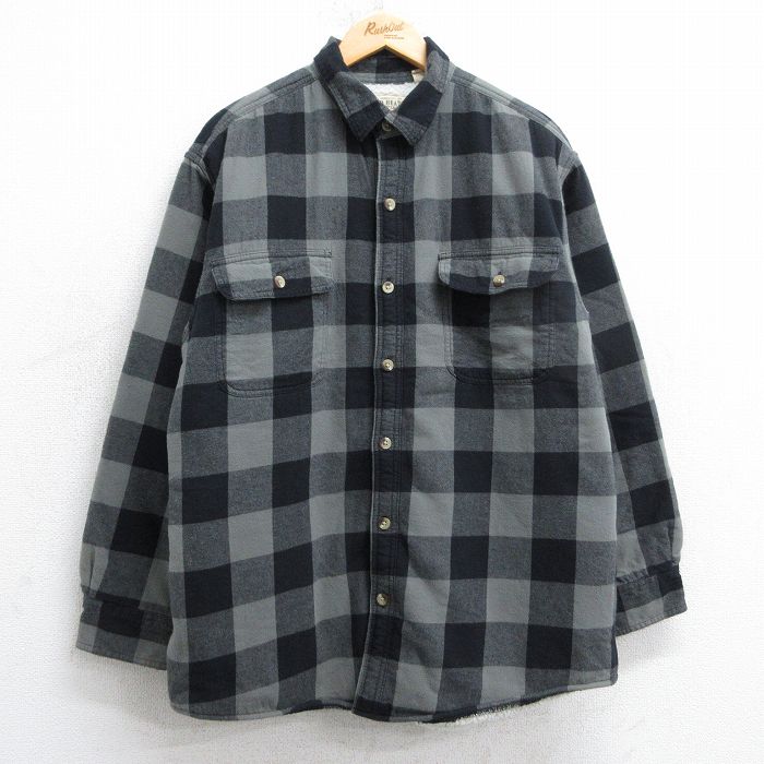 XL★古着 レッドヘッド 長袖 ヘビー フランネル シャツ メンズ コットン 黒他 ブラック バッファロー チェック 内側ボア 25feb08 中古 トップス