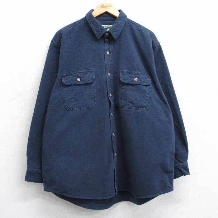 XL★古着 長袖 ヘビー フランネル シャツ メンズ 紺 ネイビー 25feb08 中古 トップス