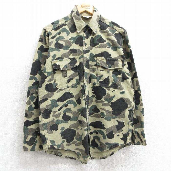 M★古着 カベラス 長袖 フランネル シャツ メンズ 80年代 80s ダックハンターカモ コットン USA製 ベージュ他 カーキ 迷彩 25feb08 中古 トップス