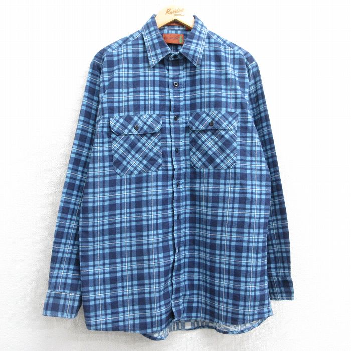 XL★古着 長袖 フランネル シャツ メンズ 90年代 90s USA製 紺他 ネイビー チェック 25feb08 中古 トップス