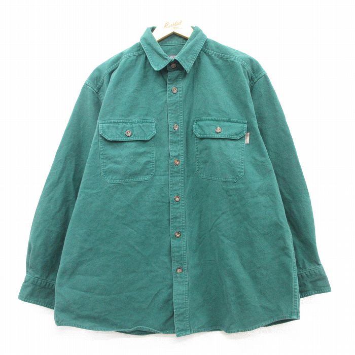 XL★古着 ウールリッチ WOOLRICH 長袖 ヘビー フランネル シャツ メンズ 大きいサイズ 緑 グリーン 25feb10 中古 トップス