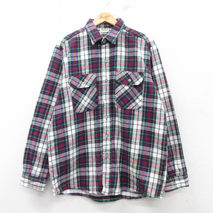 L★古着 ファイブブラザー 長袖 ヘビー フランネル シャツ メンズ 90年代 90s コットン USA製 紫他 パープル チェック 25feb10 中古 トップス