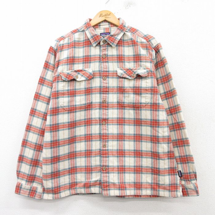 L★古着 パタゴニア patagonia 長袖 ヘビー フランネル シャツ メンズ オーガニックコットン オレンジ他 チェック 25feb10 中古 トップス