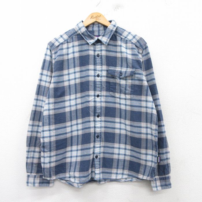 XL★古着 パタゴニア patagonia 長袖 ヘビー フランネル シャツ メンズ オーガニックコットン 紺他 ネイビー チェック 25feb10 中古 トップス
