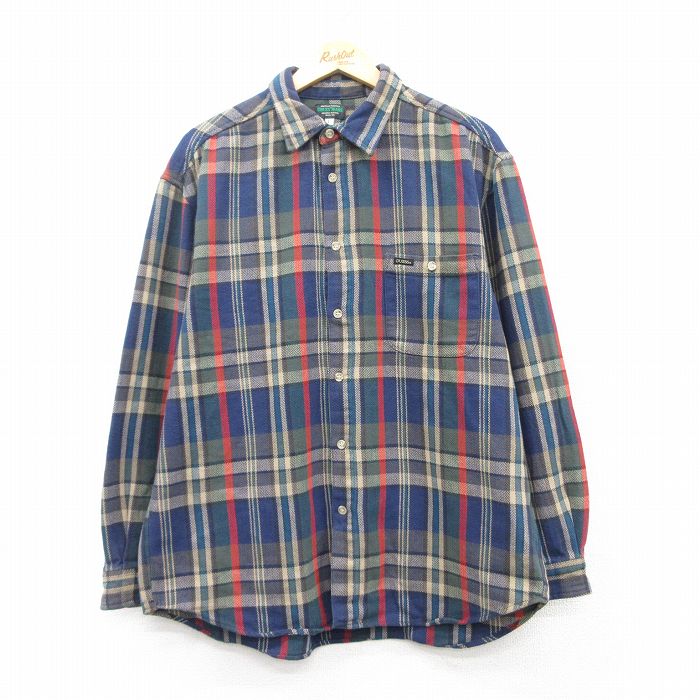 XL★古着 ゲス GUESS 長袖 ヘビー フランネル シャツ メンズ 紺他 ネイビー チェック 25feb10 中古 トップス