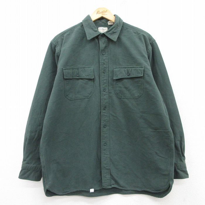 XL★古着 エルエルビーン LLBEAN 長袖 ヘビー フランネル シャツ メンズ 00年代 00s コットン 緑 グリーン 25feb13 中古 トップス
