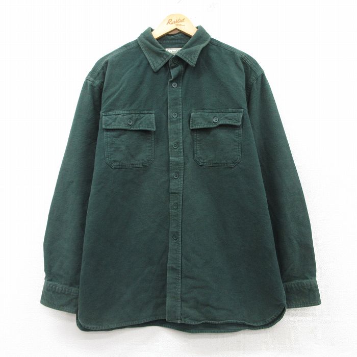 XL★古着 エルエルビーン LLBEAN 長袖 ヘビー フランネル シャツ メンズ 00年代 00s コットン 緑 グリーン 25feb13 中古 トップス