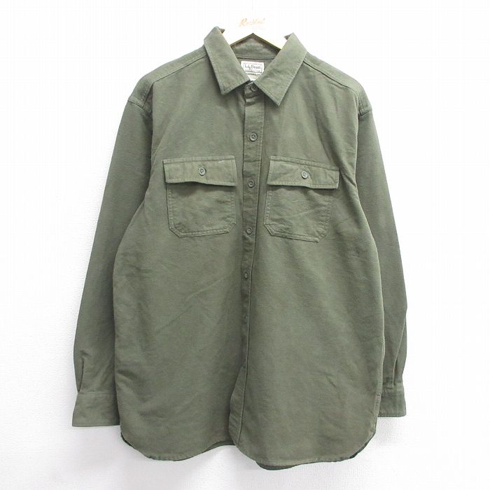 XL★古着 エルエルビーン LLBEAN 長袖 ヘビー フランネル シャツ メンズ 00年代 00s コットン 薄緑 グリーン 25feb14 中古 トップス