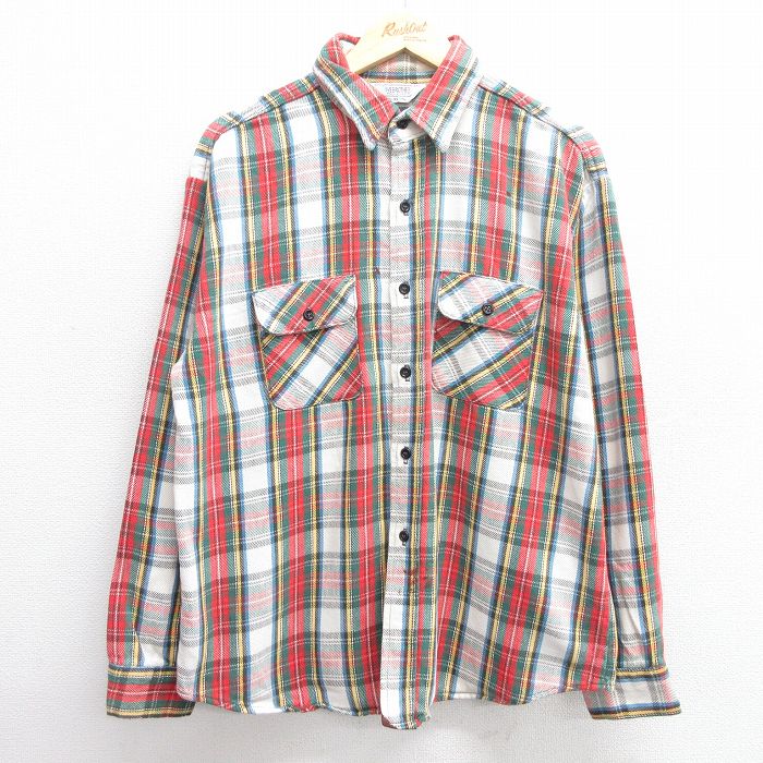 XL★古着 ファイブブラザー 長袖 ヘビー フランネル シャツ メンズ 80年代 80s 大きいサイズ USA製 白他 ホワイト チェック 25feb14 中古 トップス