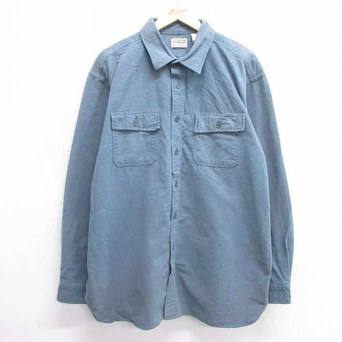 XL★古着 エルエルビーン LLBEAN 長袖 ヘビー フランネル シャツ メンズ 00年代 00s 大きいサイズ ロング丈 コットン 薄紺 ネイビー 25feb14 中古 トップス