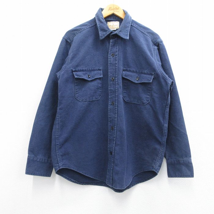 L★古着 DEERSKIN 長袖 ヘビー フランネル シャツ メンズ 80年代 80s コットン USA製 紺 ネイビー 25feb14 中古 トップス