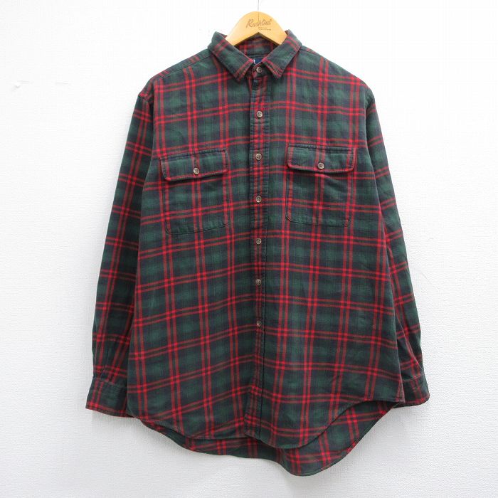 XL★古着 ラルフローレン Ralph Lauren 長袖 ブランド フランネル シャツ メンズ 90年代 90s 緑他 グリーン チェック 25feb14 中古 トップス