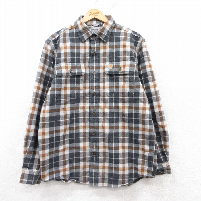 L★古着 カーハート Carhartt 長袖 ヘビー フランネル シャツ メンズ グレー他 チェック 25feb14 中古 トップス