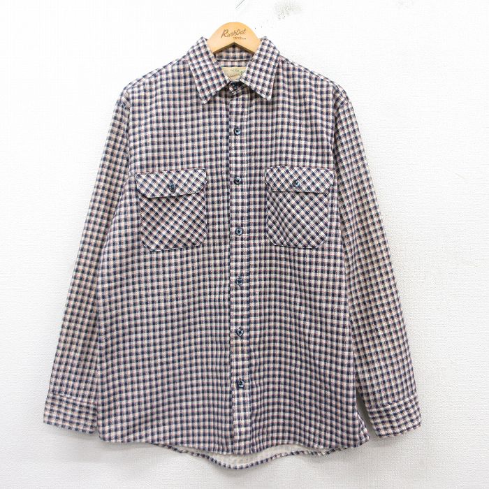 XL★古着 シアーズ 長袖 フランネル シャツ メンズ 80年代 80s 紺他 ネイビー チェック 25feb14 中古 トップス
