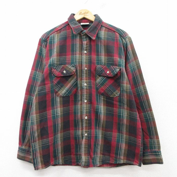 L★古着 ファイブブラザー 長袖 ヘビー フランネル シャツ メンズ 90年代 90s 濃緑他 グリーン チェック 25feb14 中古 トップス