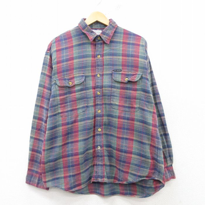 L★古着 コロンビア COLUMBIA 長袖 ヘビー フランネル シャツ メンズ 00年代 00s コットン 紺他 ネイビー チェック 25feb17 中古 トップス