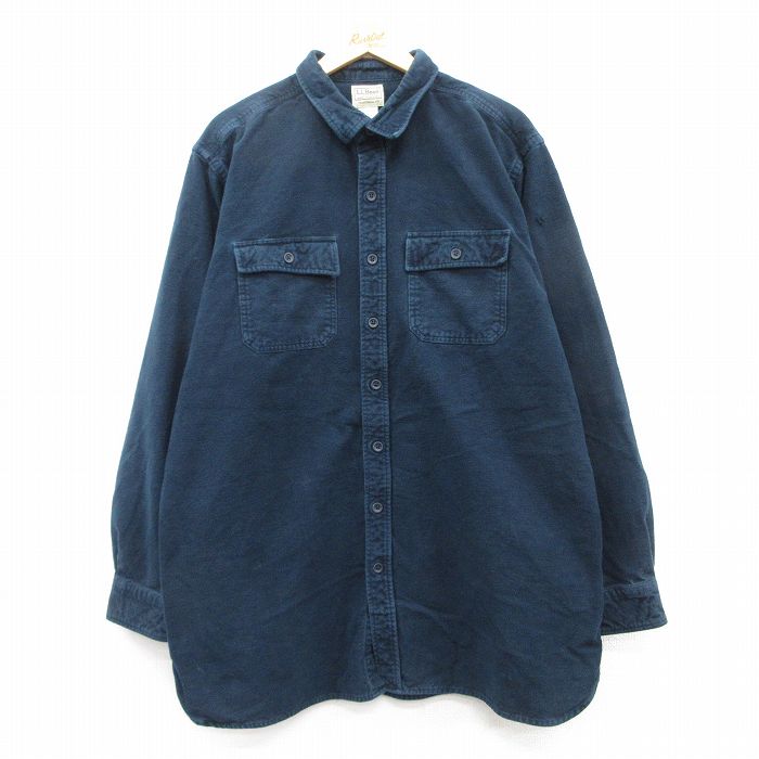 【50%OFF】XL★古着 エルエルビーン LLBEAN 長袖 ヘビー フランネル シャツ メンズ 00年代 00s 大きいサイズ ロング丈 コットン 紺 ネイビー 25feb17 中古 トップス