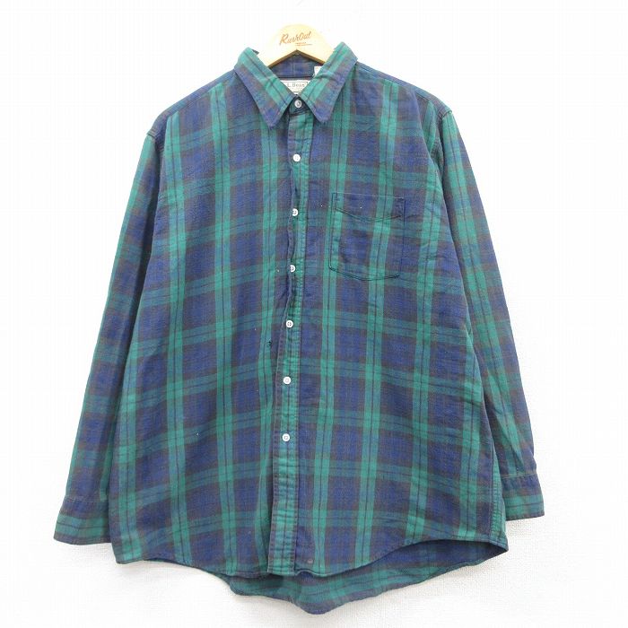XL★古着 エルエルビーン LLBEAN 長袖 フランネル シャツ メンズ 80年代 80s コットン USA製 緑他 グリーン タータン チェック 25feb17 中古 トップス