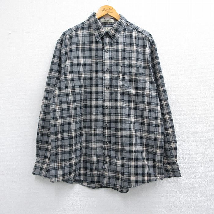 XL★古着 エルエルビーン LLBEAN 長袖 フランネル シャツ メンズ 00年代 00s コットン ボタンダウン グレー他 チェック 25feb18 中古 トップス