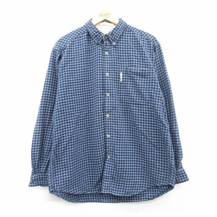 XL★古着 コロンビア COLUMBIA 長袖 フランネル シャツ メンズ 00年代 00s コットン ボタンダウン 紺 ネイビー チェック 25feb18 中古 トップス