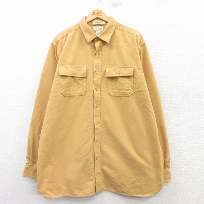 【20%OFF】XL★古着 エルエルビーン LLBEAN 長袖 ヘビー フランネル シャツ メンズ 00年代 00s 大きいサイズ ロング丈 コットン 薄黄 イエロー 25feb18 中古 トップス