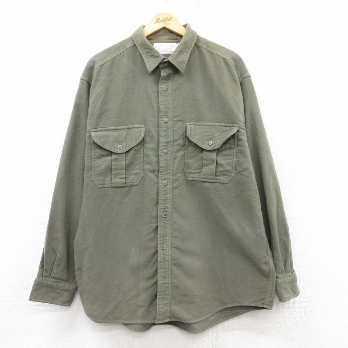 L★古着 長袖 ヘビー フランネル シャツ メンズ 00年代 00s ロング丈 コットン 緑 グリーン 25feb18 中古 トップス