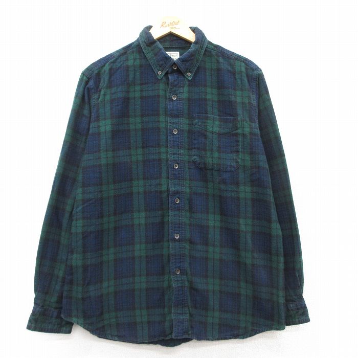 L★古着 エルエルビーン LLBEAN 長袖 フランネル シャツ メンズ 00年代 00s コットン ボタンダウン 緑他 グリーン タータン チェック ブラックウォッチ 25feb18 中古 トップス
