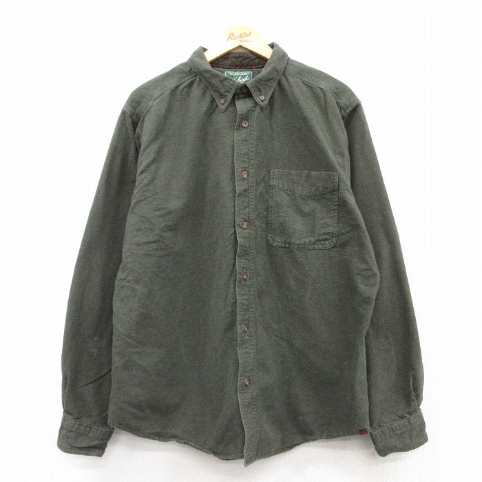 XL★古着 ウールリッチ WOOLRICH 長袖 ヘビー フランネル シャツ メンズ コットン ボタンダウン 濃緑 グリーン 25feb18 中古 トップス
