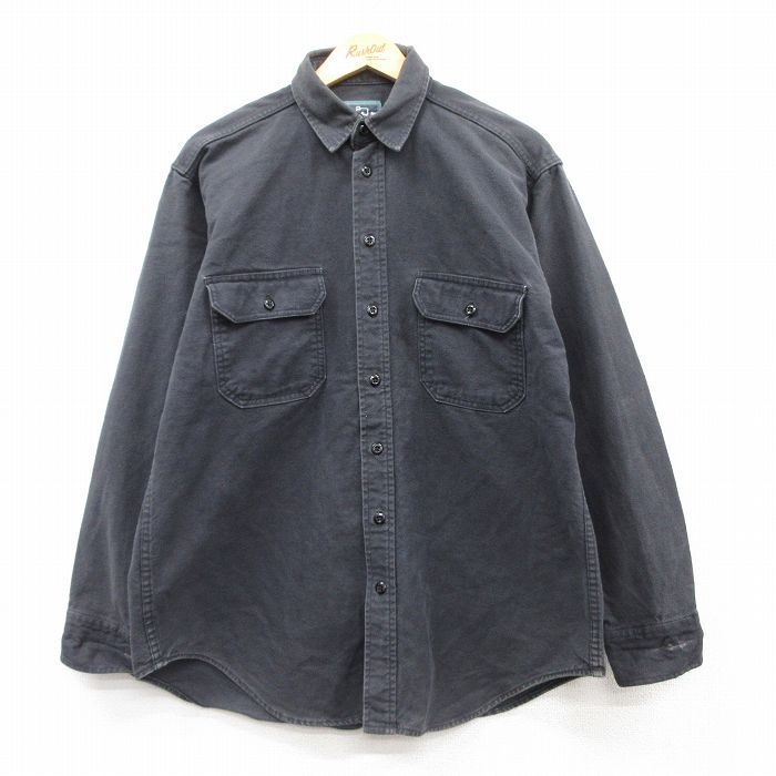 L★古着 ウールリッチ WOOLRICH 長袖 ヘビー フランネル シャツ メンズ 90年代 90s ロング丈 コットン USA製 濃グレー 25feb18 中古 トップス