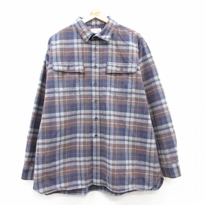 XL★古着 エルエルビーン LLBEAN 長袖 ヘビー フランネル シャツ メンズ 00年代 00s 大きいサイズ コットン 紺他 ネイビー 25feb18 中古 トップス