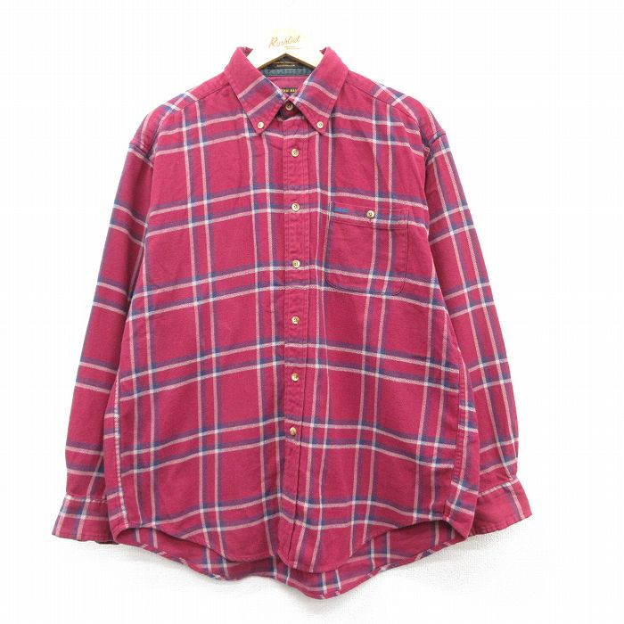 【50%OFF】XL★古着 長袖 ヘビー フランネル シャツ メンズ 00年代 00s コットン ボタンダウン エンジ他 チェック 25feb20 中古 トップス
