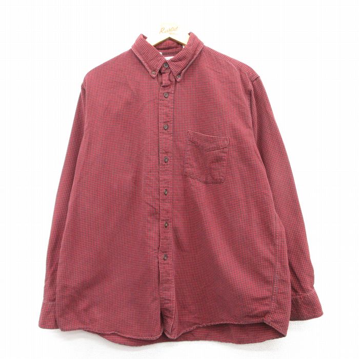 【20%OFF】XL★古着 エルエルビーン LLBEAN 長袖 フランネル シャツ メンズ 90年代 90s コットン ボタンダウン USA製 赤他 レッド チェック 25feb20 中古 トップス