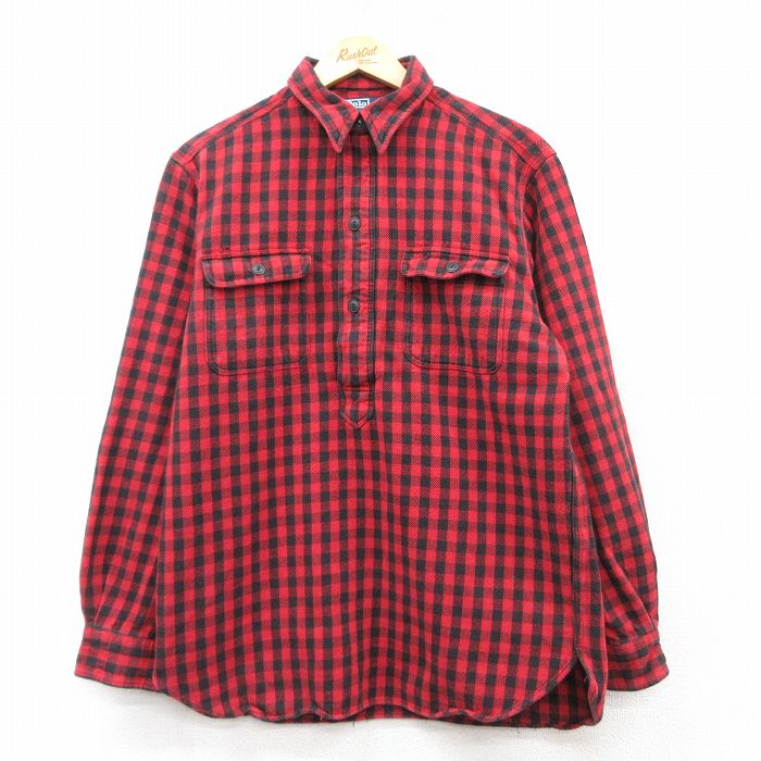 M★古着 ラルフローレン Ralph Lauren 長袖 ブランド ヘビー フランネル シャツ メンズ 90年代 90s ヒジ当て コットン 赤他 レッド チェック 25feb20 中古 トップス