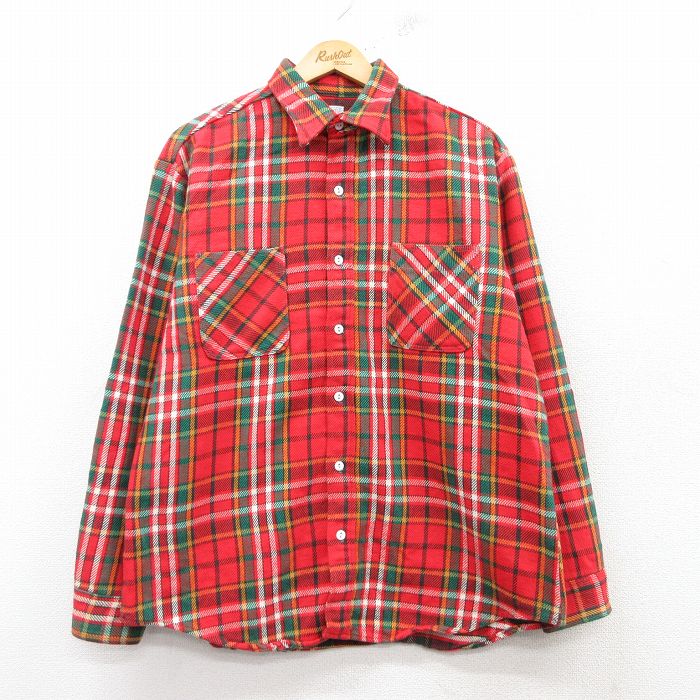 XL★古着 ビッグマック 長袖 ヘビー フランネル シャツ メンズ 70年代 70s コットン 赤他 レッド チェック 【spe】 25feb20 中古 トップス