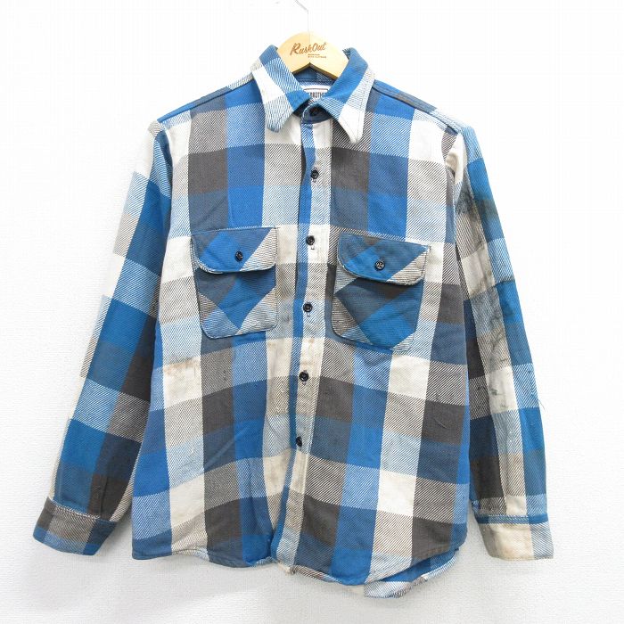 L★古着 ファイブブラザー 長袖 ヘビー フランネル シャツ メンズ 80年代 80s ボロ 青他 ブルー バッファロー チェック 【spe】 25feb20 中古 トップス