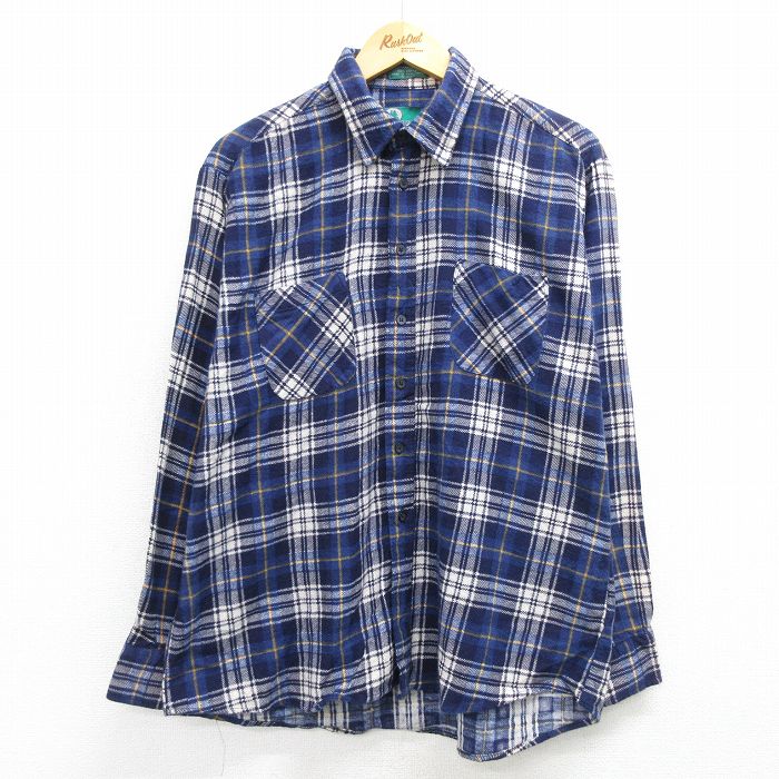 XL★古着 長袖 フランネル シャツ メンズ 大きいサイズ コットン 青他 ブルー チェック 25feb20 中古 トップス