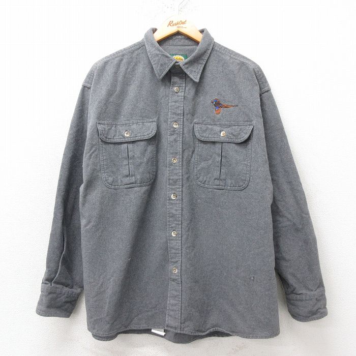 XL★古着 カベラス 長袖 フランネル シャツ メンズ 00年代 00s キジ 大きいサイズ コットン グレー 25feb20 中古 トップス