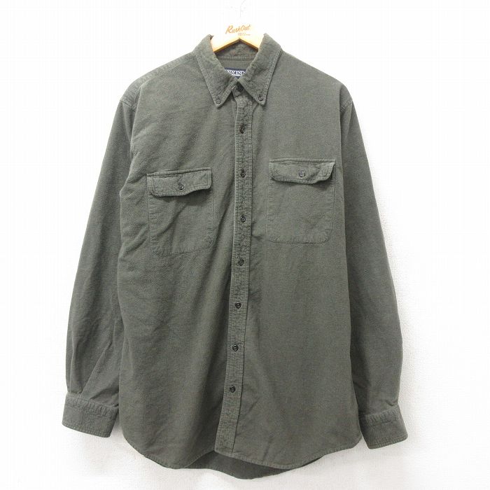 XL★古着 ランズエンド 長袖 フランネル シャツ メンズ 00年代 00s コットン ボタンダウン 緑 グリーン 25feb20 中古 トップス