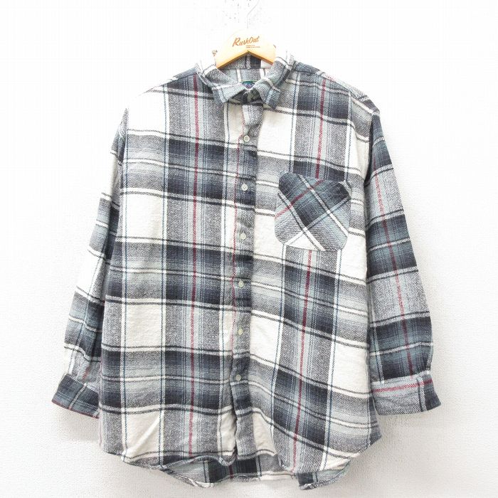 L★古着 長袖 フランネル シャツ メンズ 00年代 00s コットン 白他 ホワイト チェック 25feb20 中古 トップス