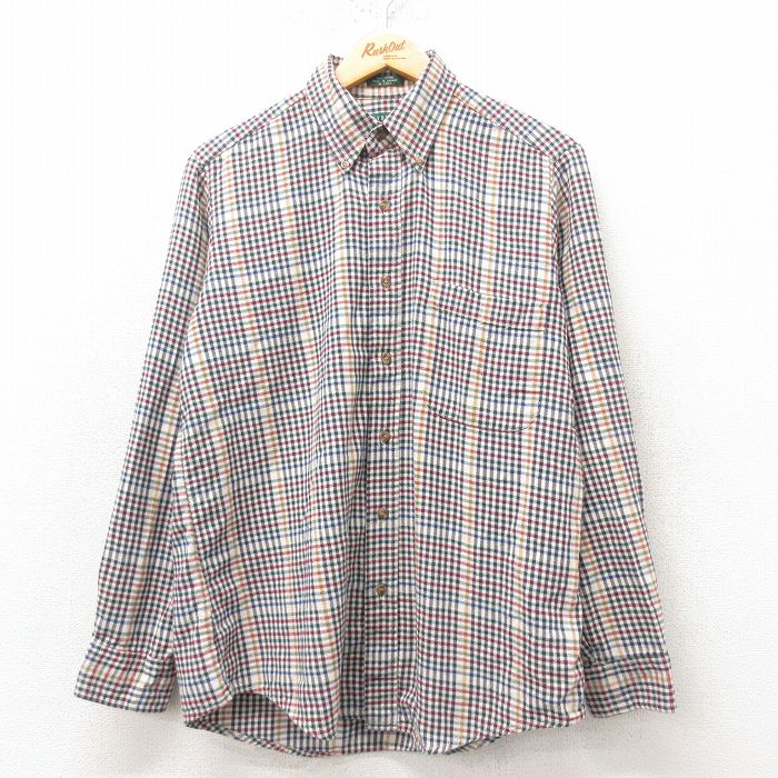 L★古着 長袖 フランネル シャツ メンズ コットン ボタンダウン 緑他 グリーン チェック 25feb20 中古 トップス