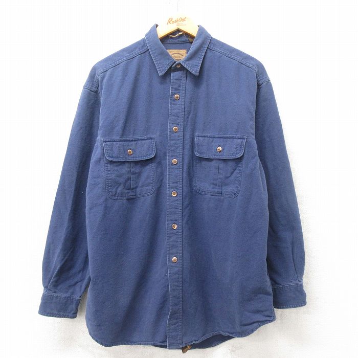 XL★古着 セントジョンズベイ 長袖 フランネル シャツ メンズ コットン 紺 ネイビー 25feb20 中古 トップス