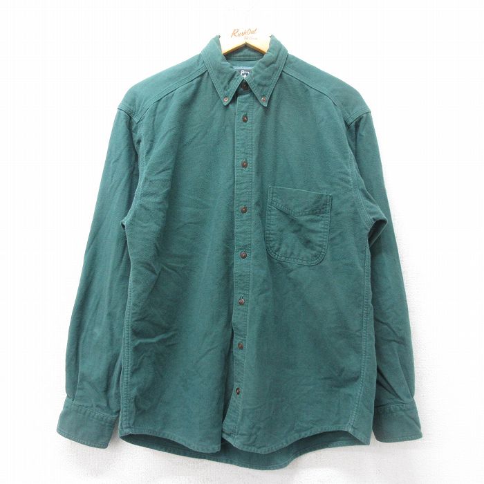 M★古着 ウールリッチ WOOLRICH 長袖 ヘビー フランネル シャツ メンズ 00年代 00s コットン ボタンダウン 緑 グリーン 25feb26 中古 トップス