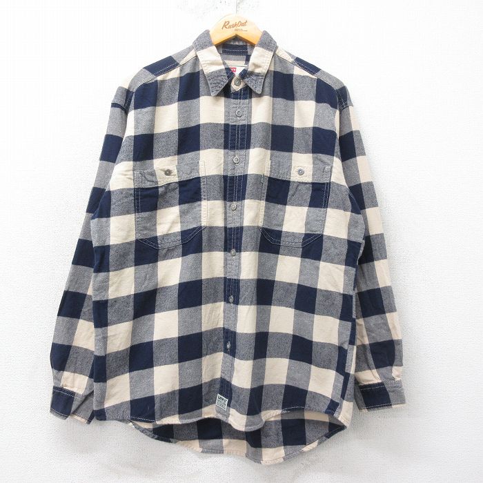 L★古着 リーバイス Levis 長袖 フランネル シャツ メンズ 00年代 00s コットン 濃紺他 ネイビー チェック 25feb26 中古 トップス