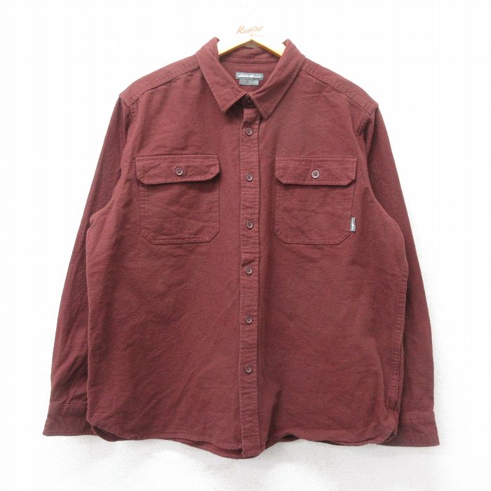 XL★古着 エディーバウアー 長袖 ヘビー フランネル シャツ メンズ コットン エンジ 25feb26 中古 トップス