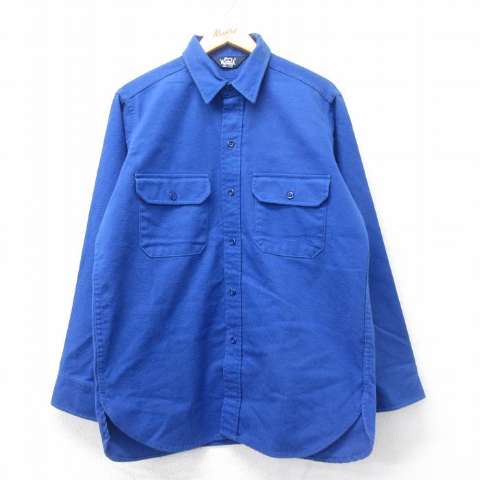 L★古着 ウールリッチ WOOLRICH 長袖 ヘビー フランネル シャツ メンズ 90年代 90s USA製 青 ブルー 25feb26 中古 トップス