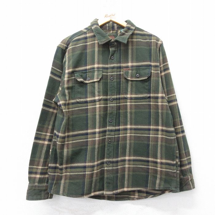 L★古着 オービス ORVIS 長袖 ヘビー フランネル シャツ メンズ コットン 緑他 グリーン チェック 25feb26 中古 トップス