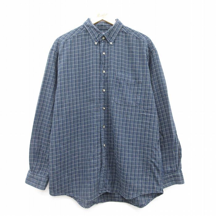 XL★古着 ドッカーズ 長袖 フランネル シャツ メンズ ボタンダウン 濃紺他 ネイビー チェック 25mar03 中古 トップス
