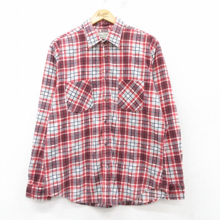 L★古着 長袖 フランネル シャツ メンズ 90年代 90s 赤他 レッド チェック 25mar03 中古 トップス
