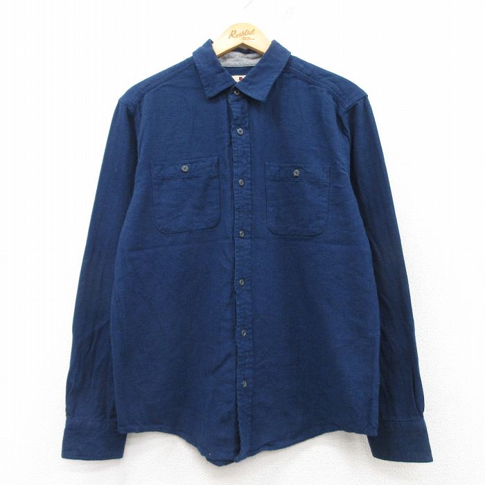 L★古着 ウールリッチ WOOLRICH 長袖 フランネル シャツ メンズ コットン 濃紺 ネイビー 25mar03 中古 トップス