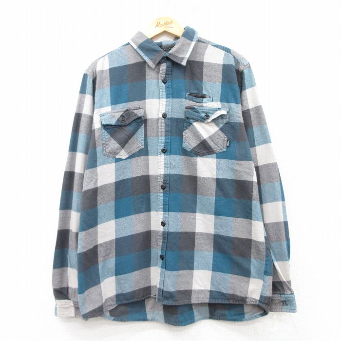L★古着 バンズ VANS 長袖 ヘビー フランネル シャツ メンズ コットン 青緑他 チェック 25mar03 中古 トップス